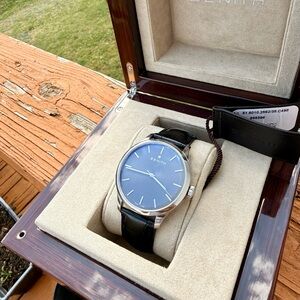 Zenith Men's Silver Dial Watch with Black Leather Strap